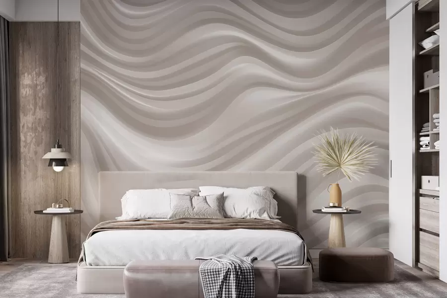 Wall Mural Photo Wallpaper Voluminous wavy lines in soft beige and cream tones w09835