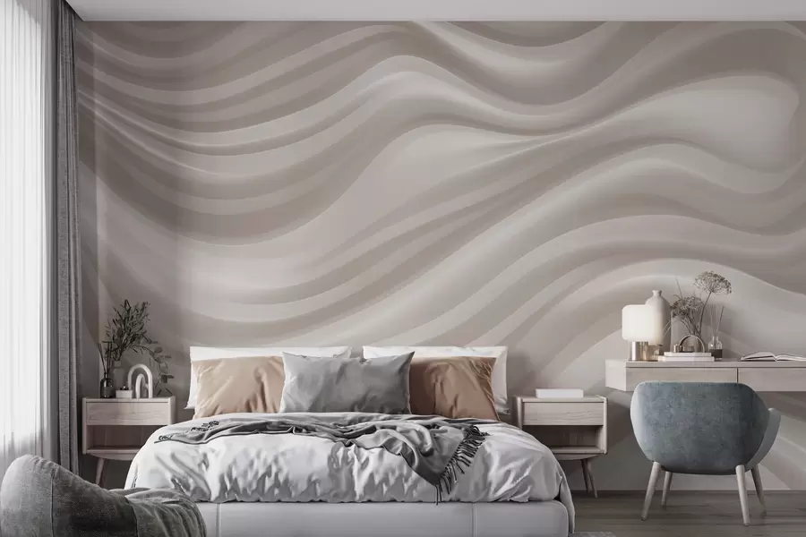 wall murals Voluminous wavy lines in soft beige and cream tones w09835