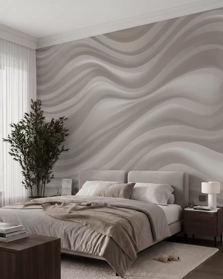 wall murals Voluminous wavy lines in soft beige and cream tones w09835