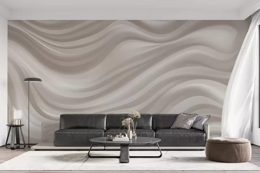 wall murals Voluminous wavy lines in soft beige and cream tones w09835