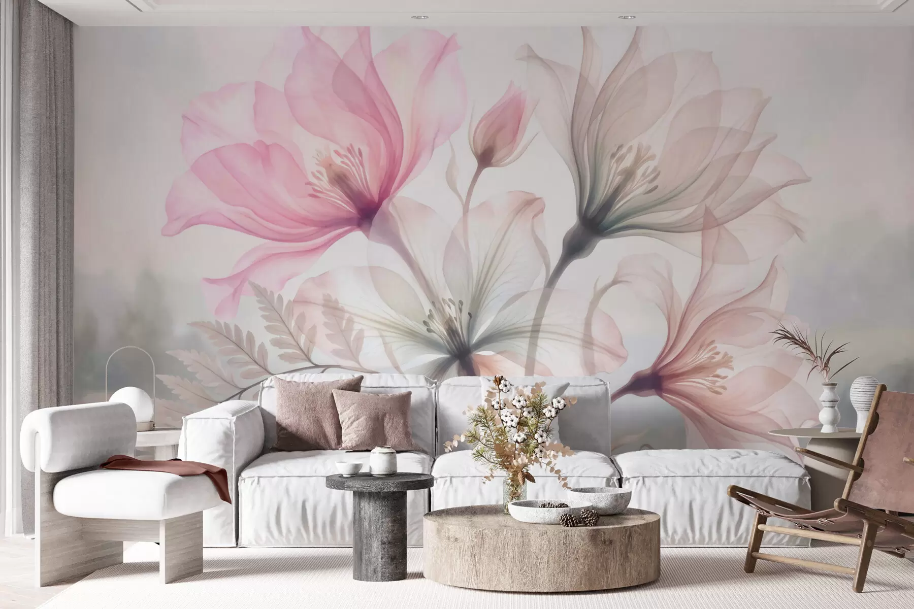 Wall Mural Photo Wallpaper Delicate flowers in pastel pink and blue tones, in a watercolor style w10009