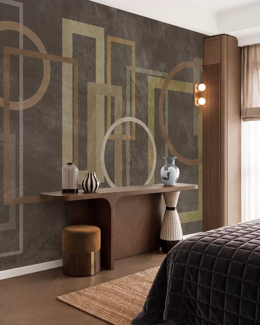 wall murals Geometric, textured shapes, including rectangles and circles, in earthy tones w10031