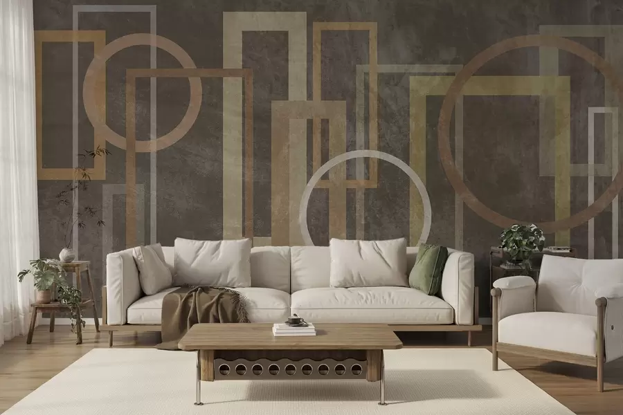 murales Formas geométricas y con textura, como rectángulos y círculos, en tonos tierra w10031