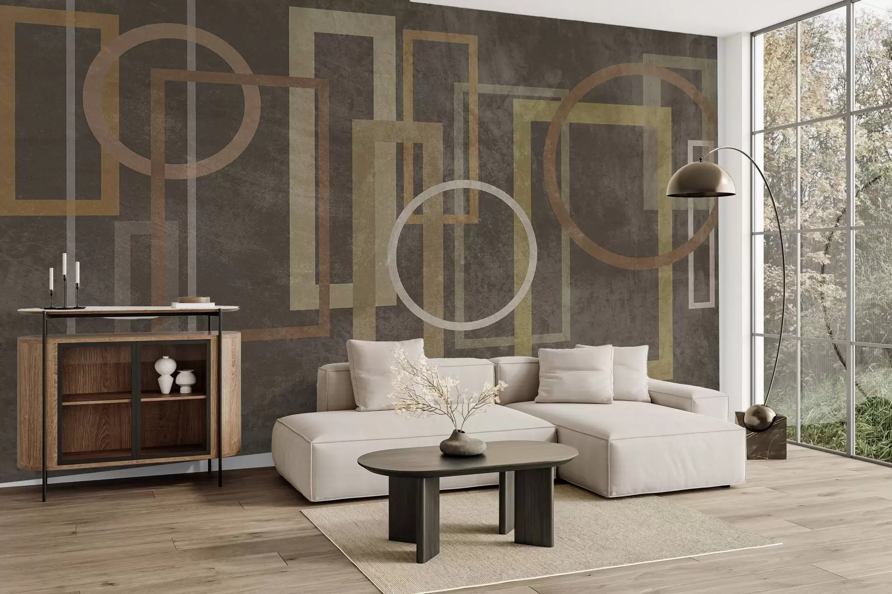 murales Formas geométricas y con textura, como rectángulos y círculos, en tonos tierra w10031