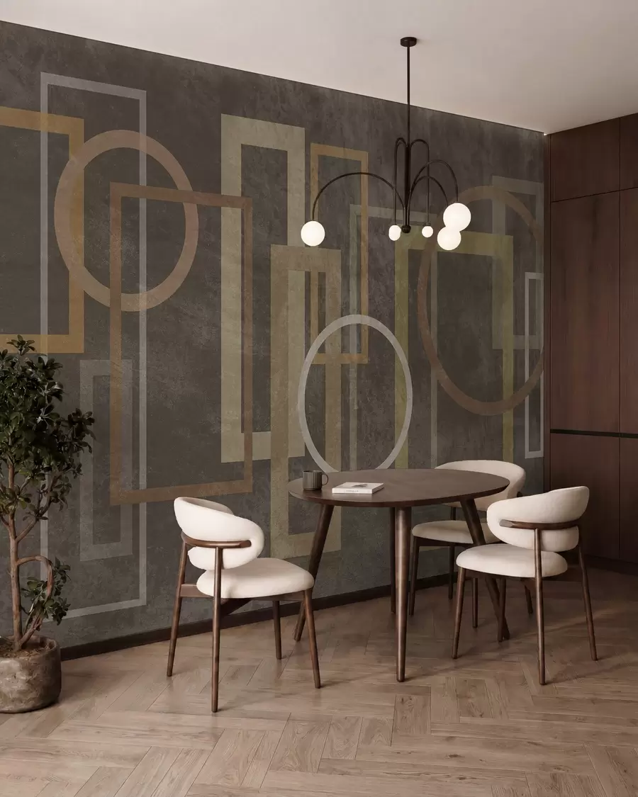 murales Formas geométricas y con textura, como rectángulos y círculos, en tonos tierra w10031
