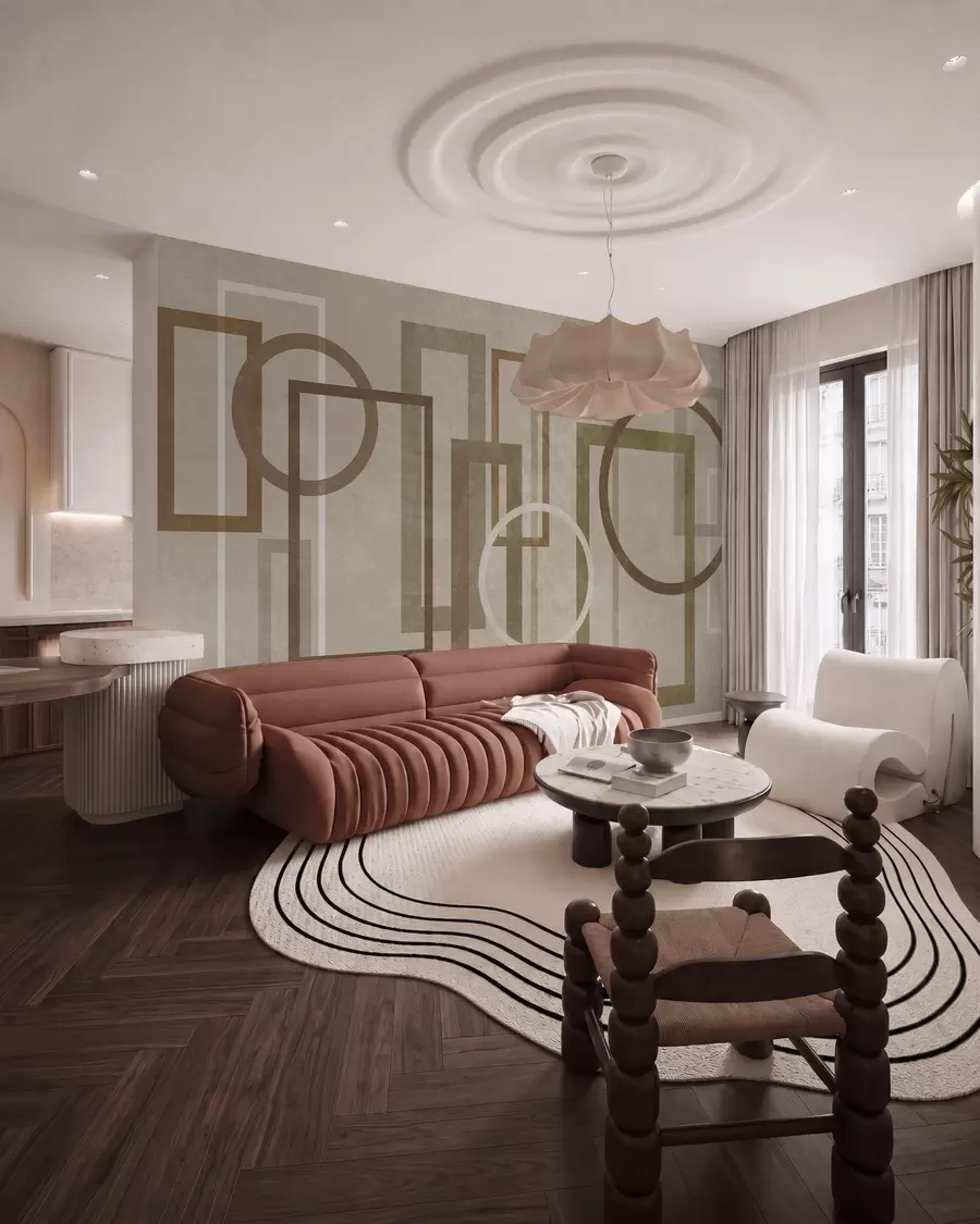 Wall Mural Photo Wallpaper Geometric, textured shapes, including rectangles and circles, in earthy tones w10031v1