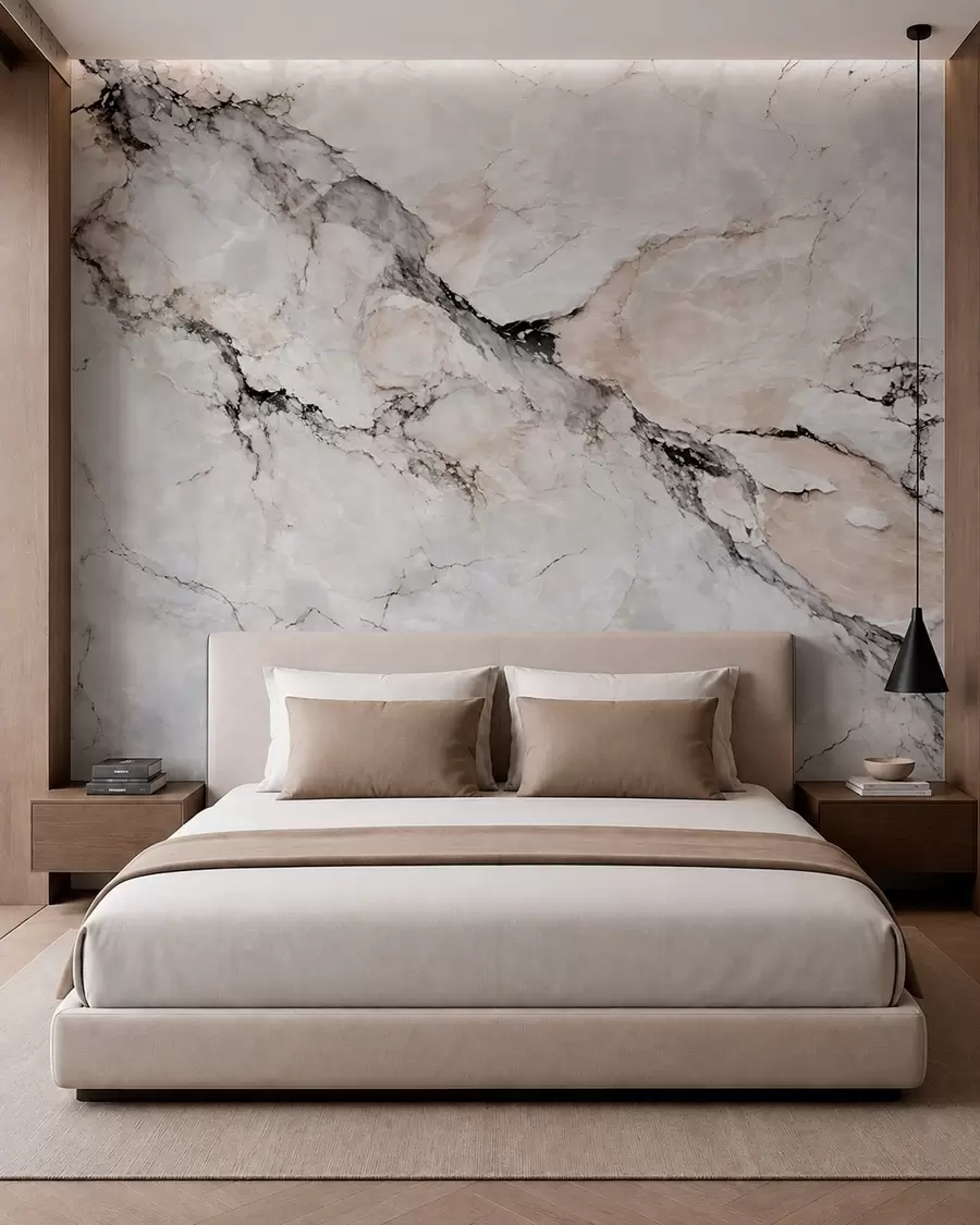 murales Textura de mármol claro con vetas oscuras y beige w05884