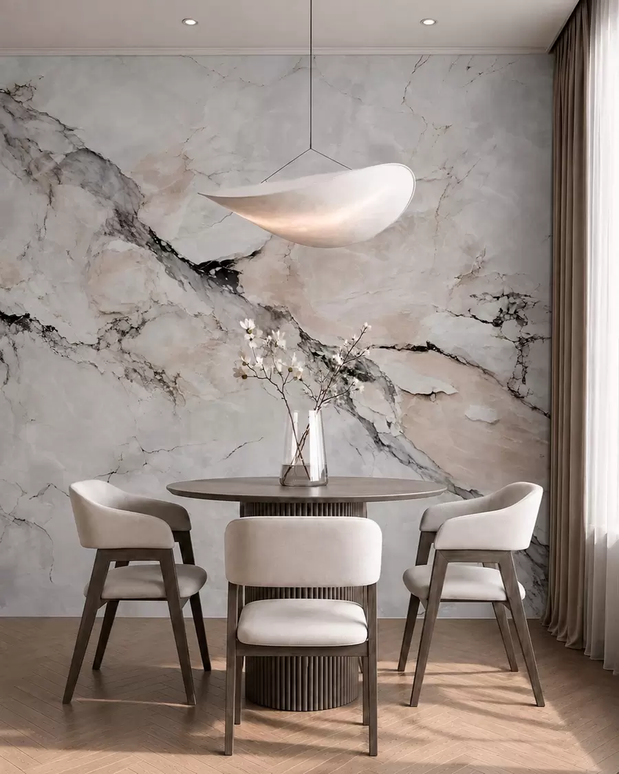 murales Textura de mármol claro con vetas oscuras y beige w05884