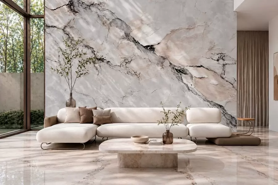 murales Textura de mármol claro con vetas oscuras y beige w05884