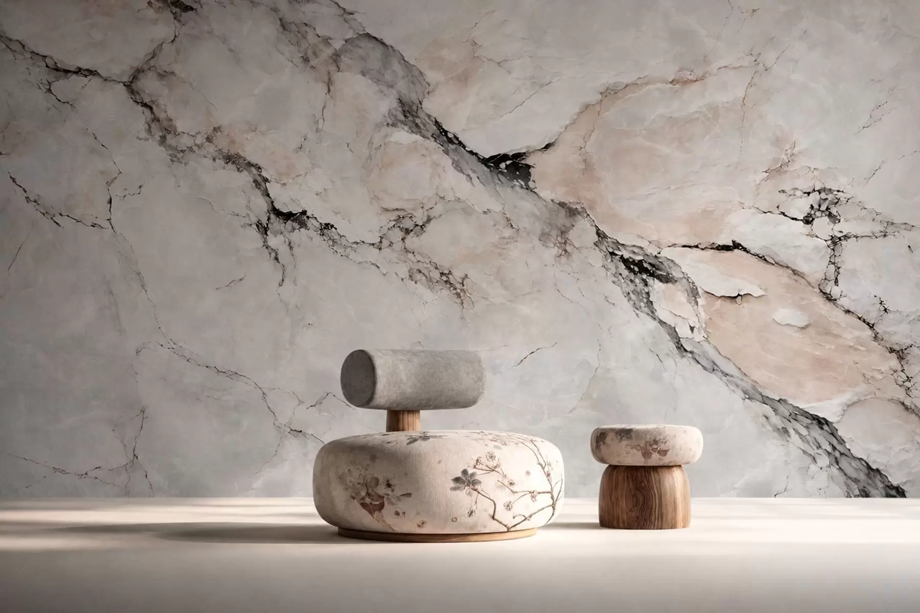 murales Textura de mármol claro con vetas oscuras y beige w05884