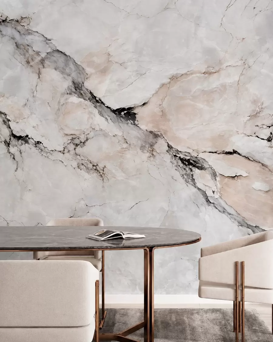 murales Textura de mármol claro con vetas oscuras y beige w05884