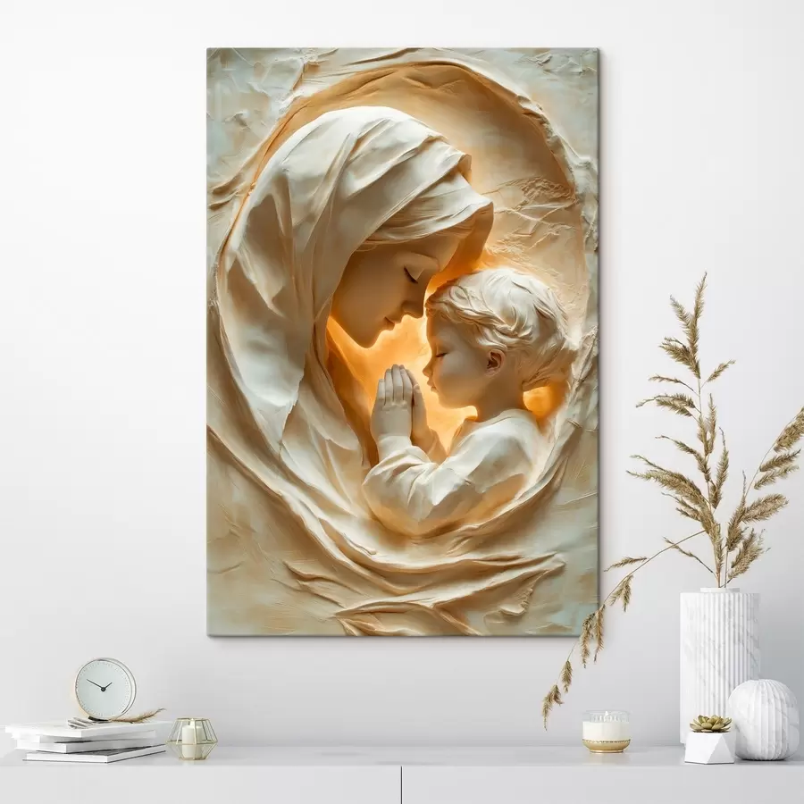 murales Una mujer y un niño entre formas decorativas de líneas fluidas s50433