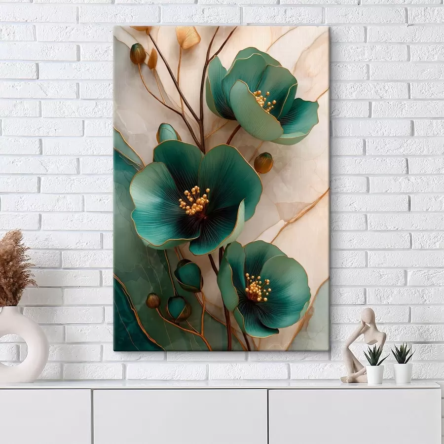 murales Flores de color turquesa con estambres decorativos s50435