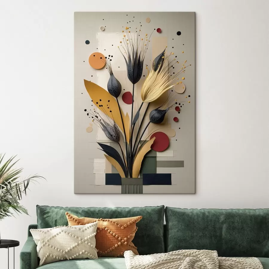 murales Flores abstractas con tallos oscuros y círculos s50437