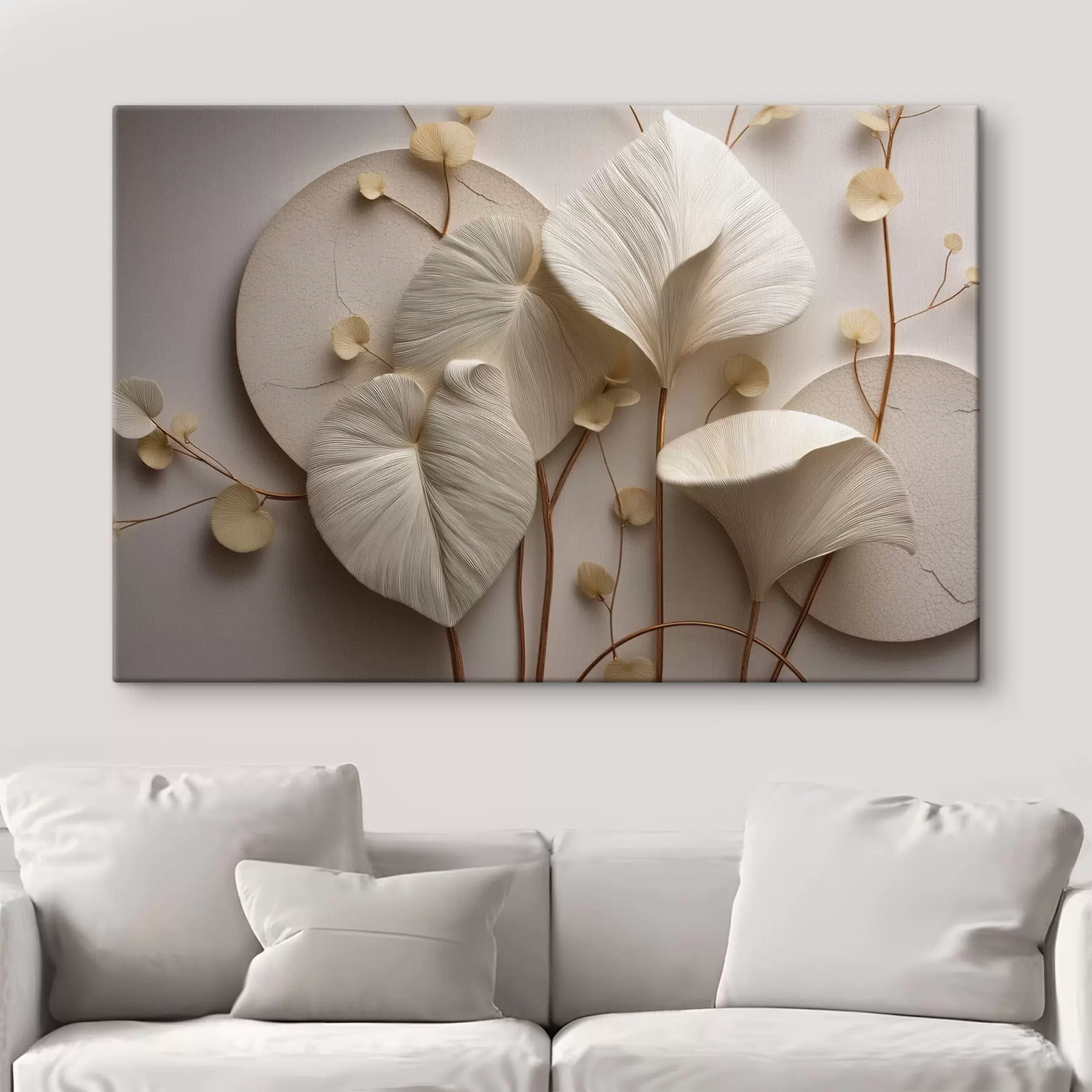 wall murals Light leaves with delicate branches and a dimensional effect s50438