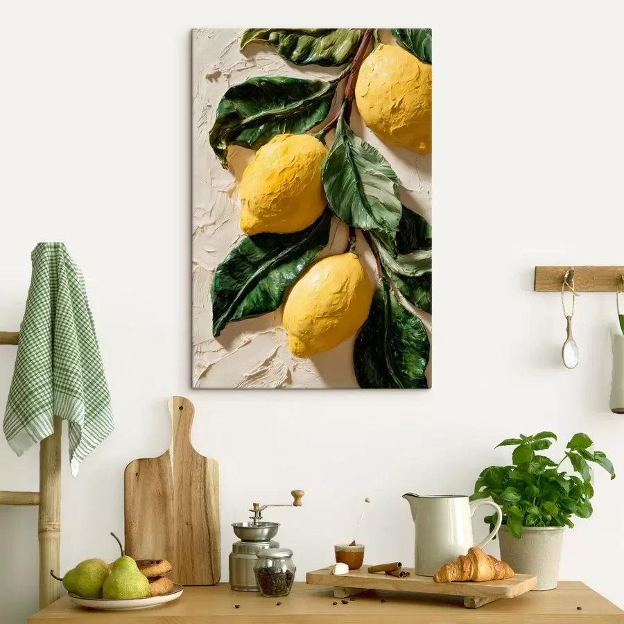 murales Limones con efecto tridimensional y hojas de color verde oscuro s50444