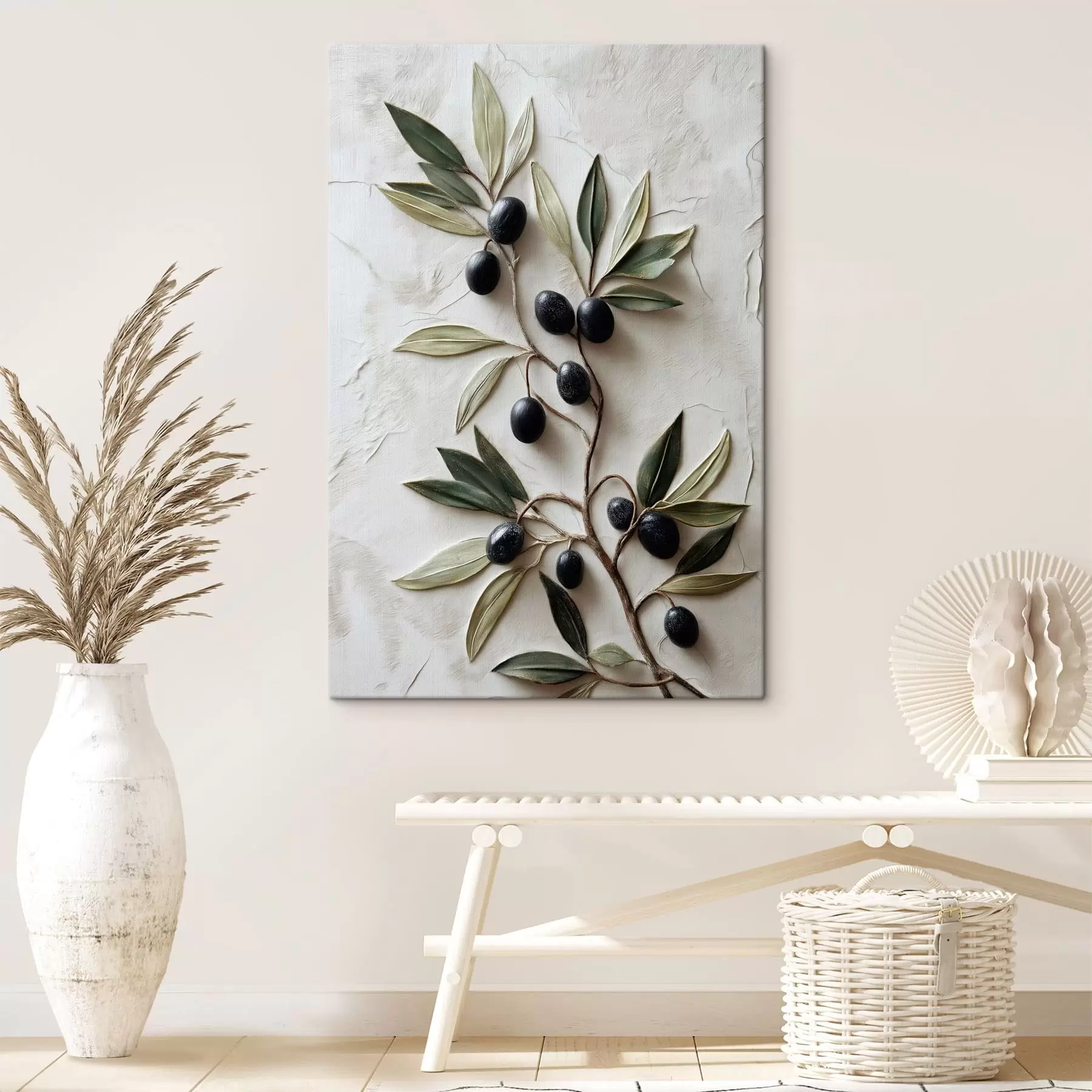 wall murals Branch with black olives and green leaves s50447