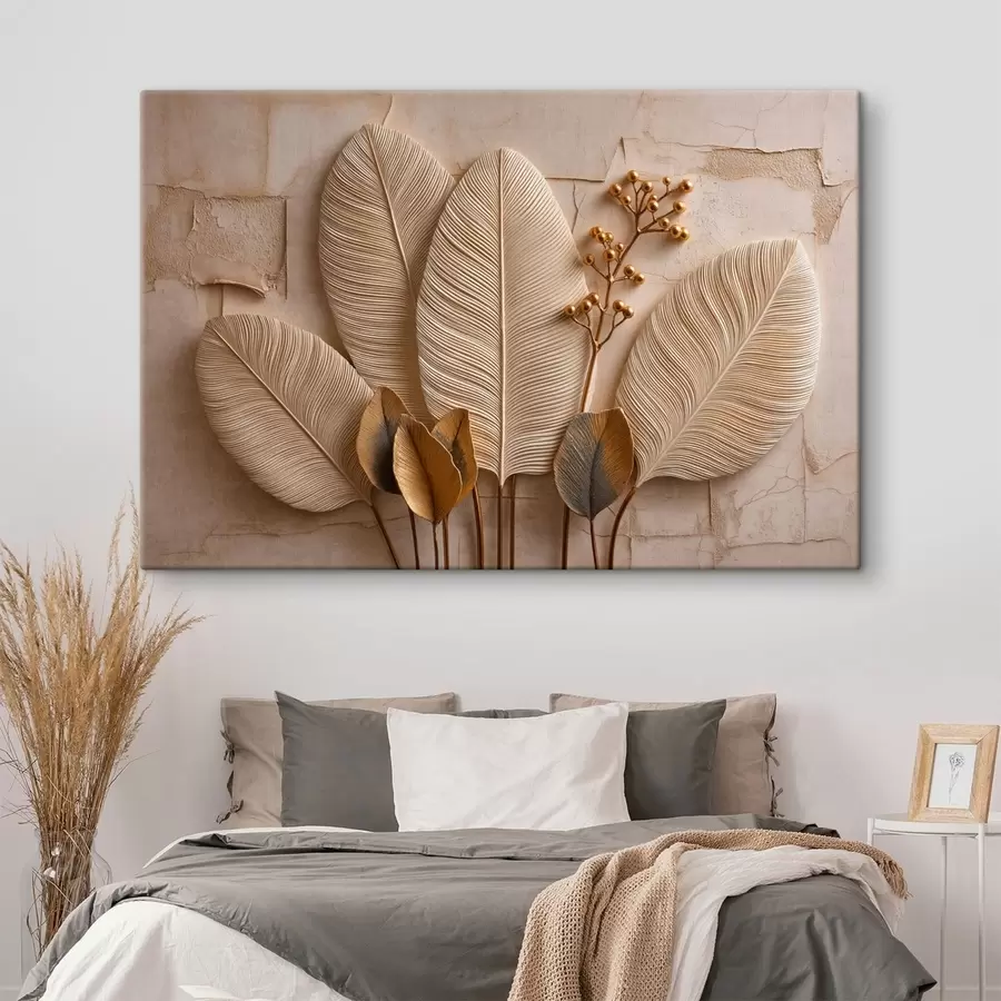 murales Hojas grandes y claras y una rama decorativa s50454