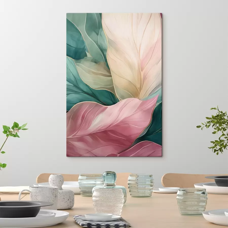 wall murals Emerald and Pink Tropical Leaves s50385