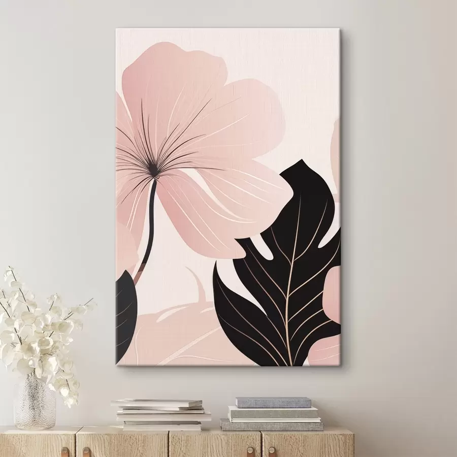 wall murals Pink Flower with Black Accent Leaf s50389