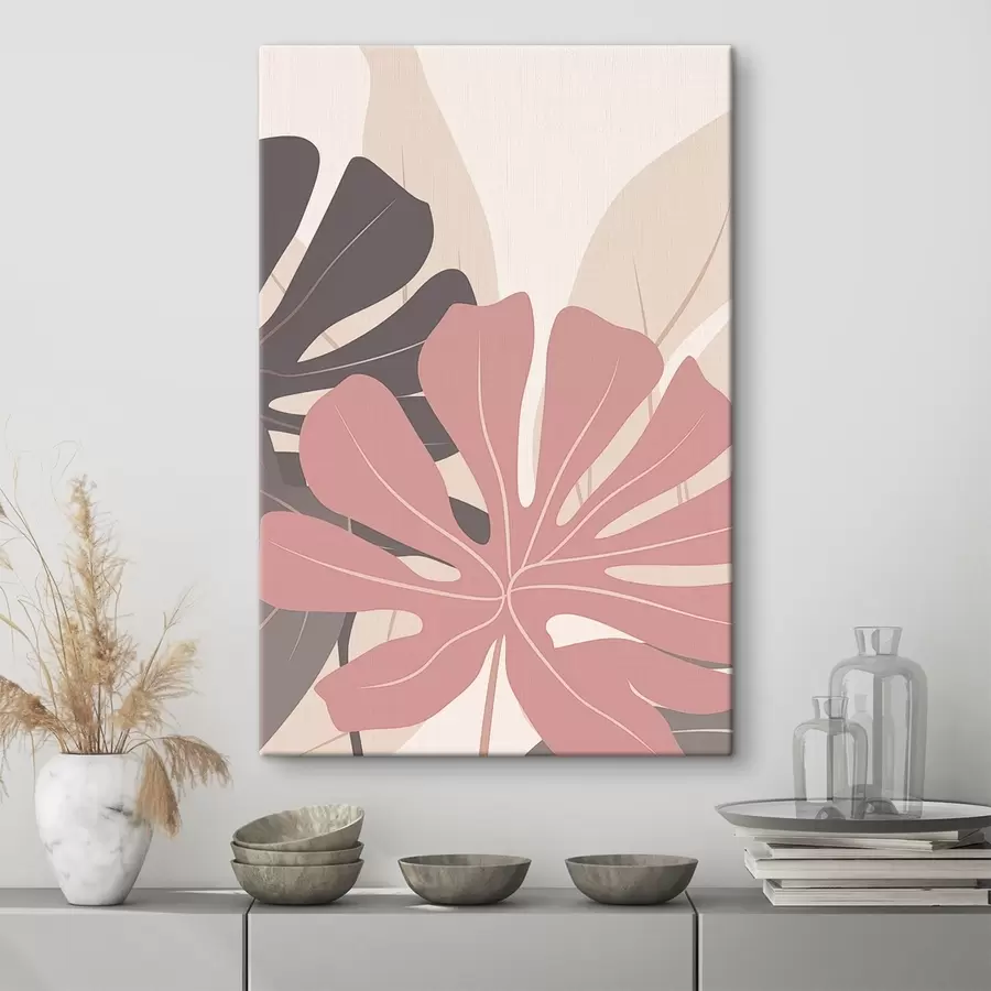 wall murals Pink and Grey Tropical Leaves s50391