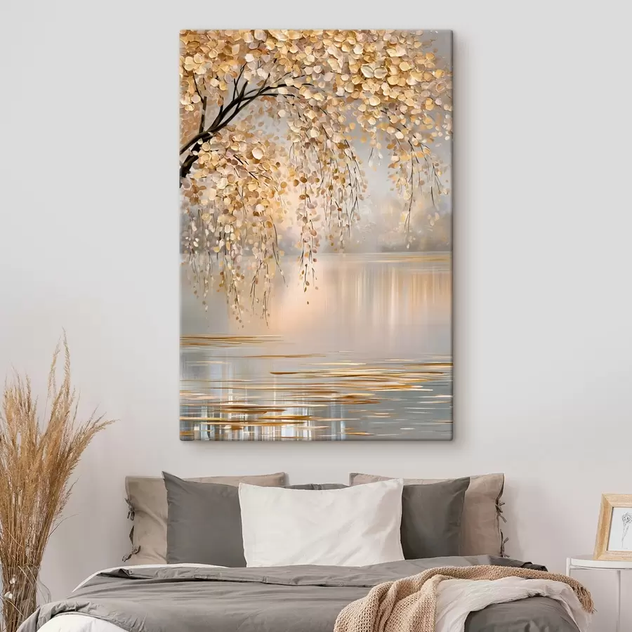 murales Un árbol otoñal junto al lago, pintado al estilo del óleo s50471