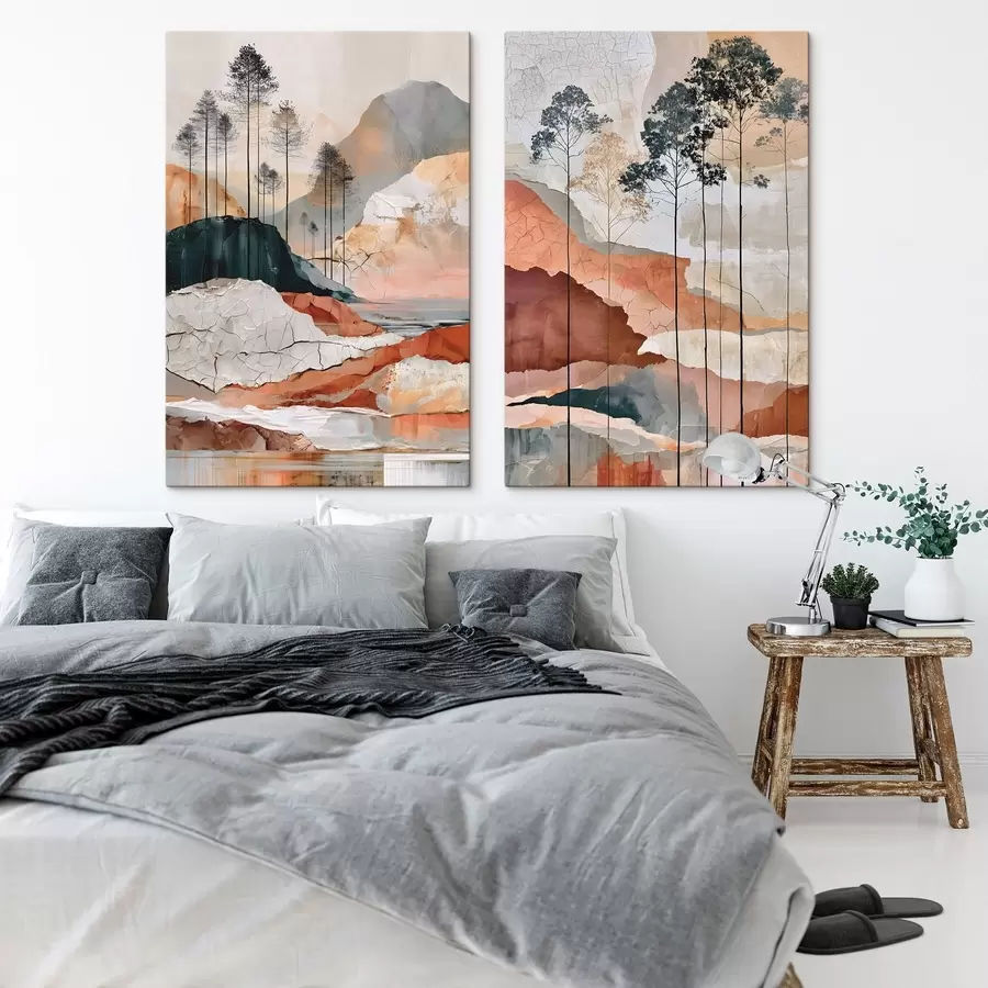 wall murals A textured abstract landscape with trees m30926