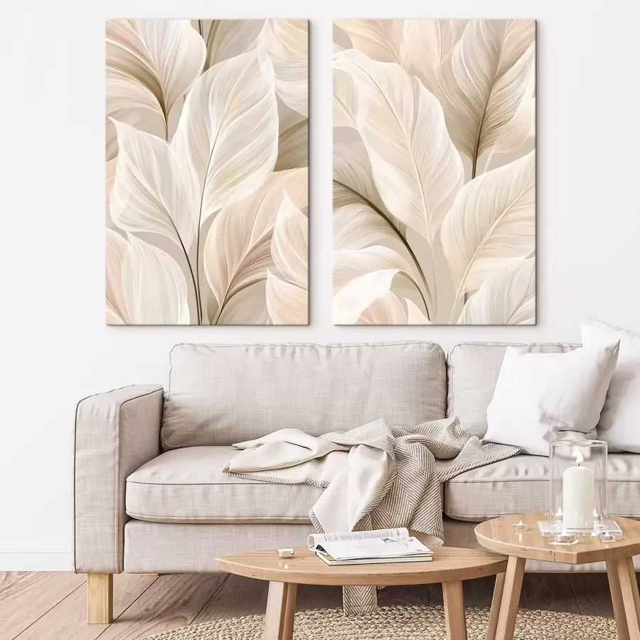 wall murals Delicate leaves in shades of beige m30927