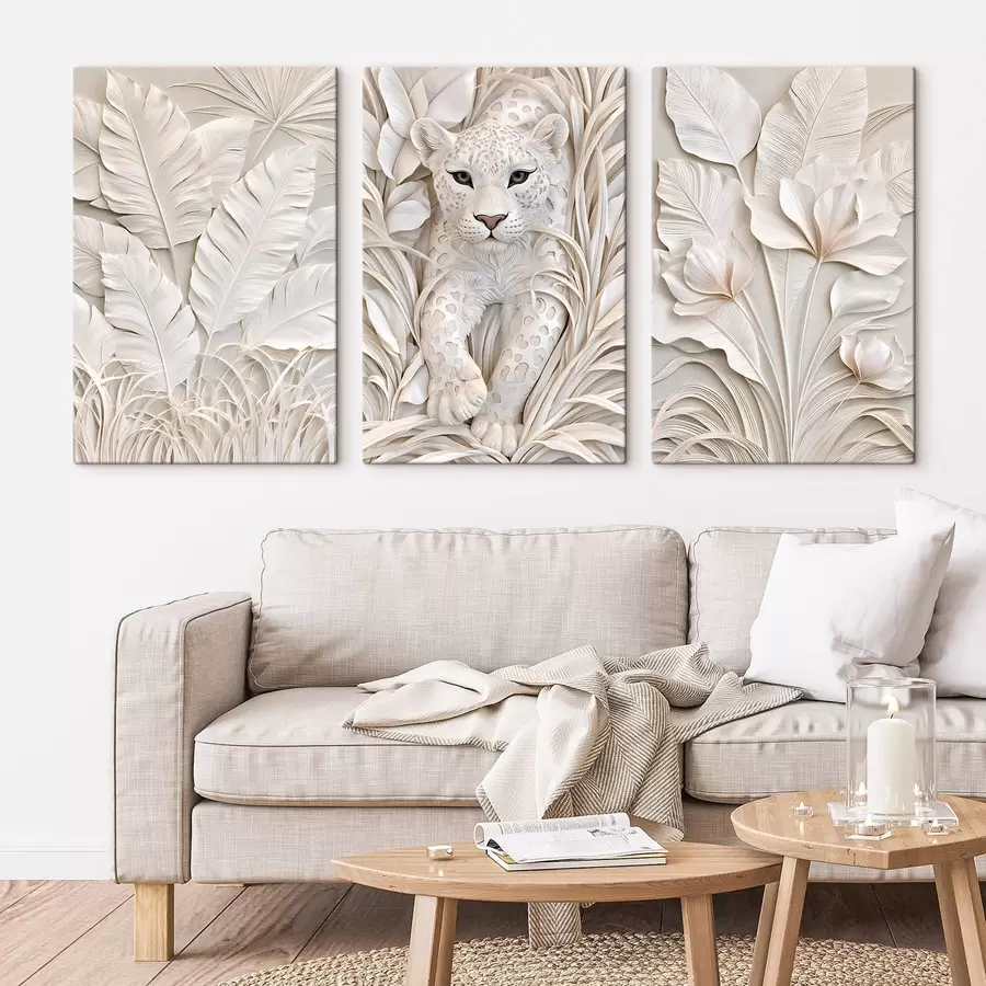 wall murals A leopard in the tropics, depicted in bas-relief style m30936
