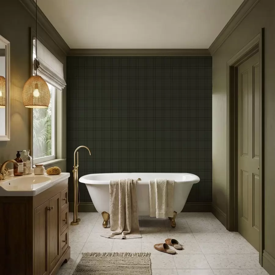 Wall Mural Photo Wallpaper Dark green plaid with brown and black stripes a01251v3