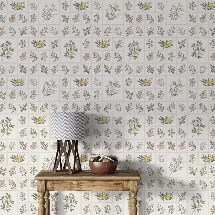 peintures murales Motif botanique composé de fleurs et de feuilles dans des cadres a01258