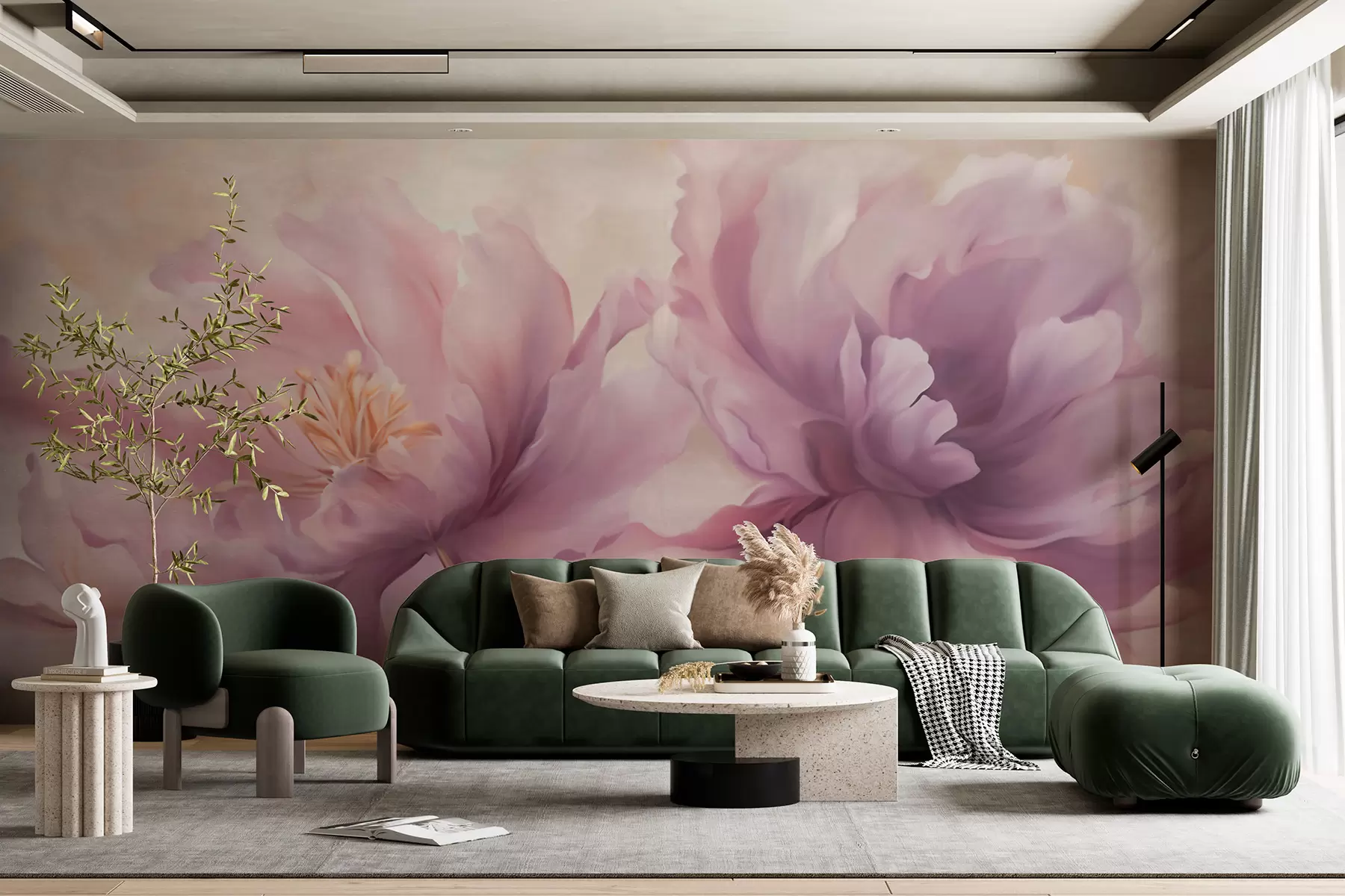 murales Grandes flores de peonía w05797
