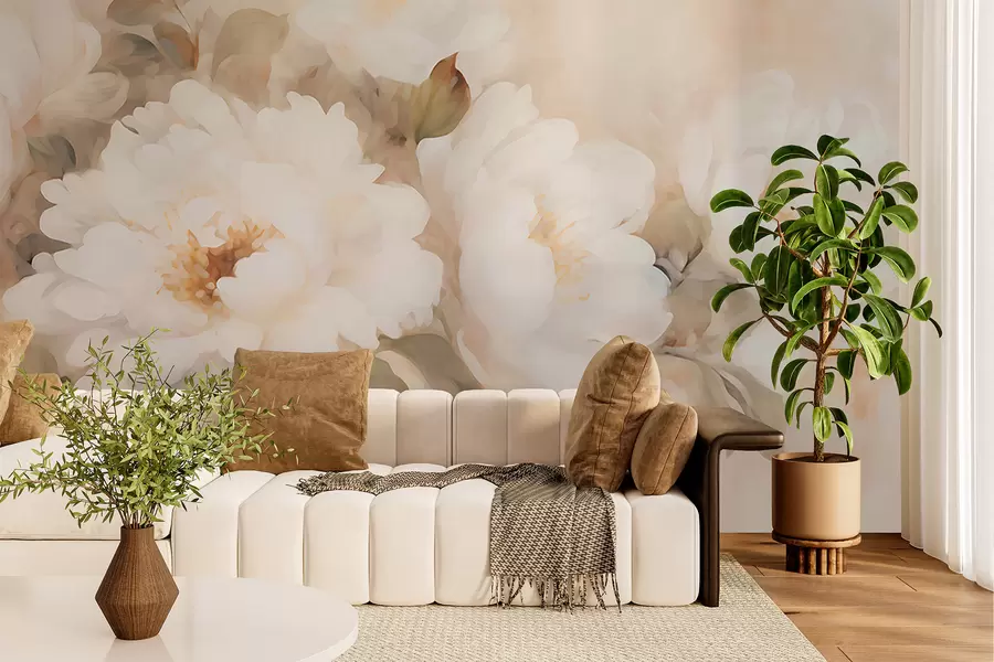 wall murals Vintage-style peonies w05835