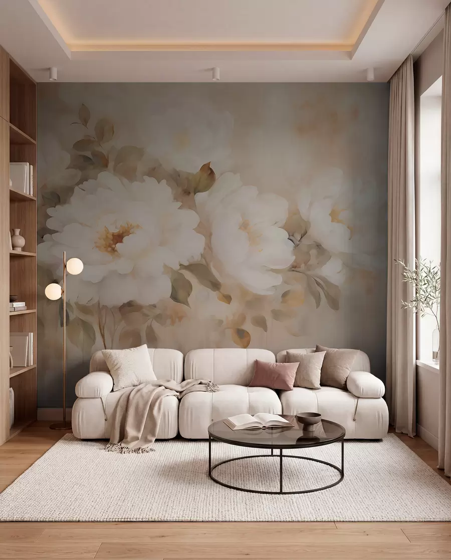 wall murals Vintage-style peonies w05835