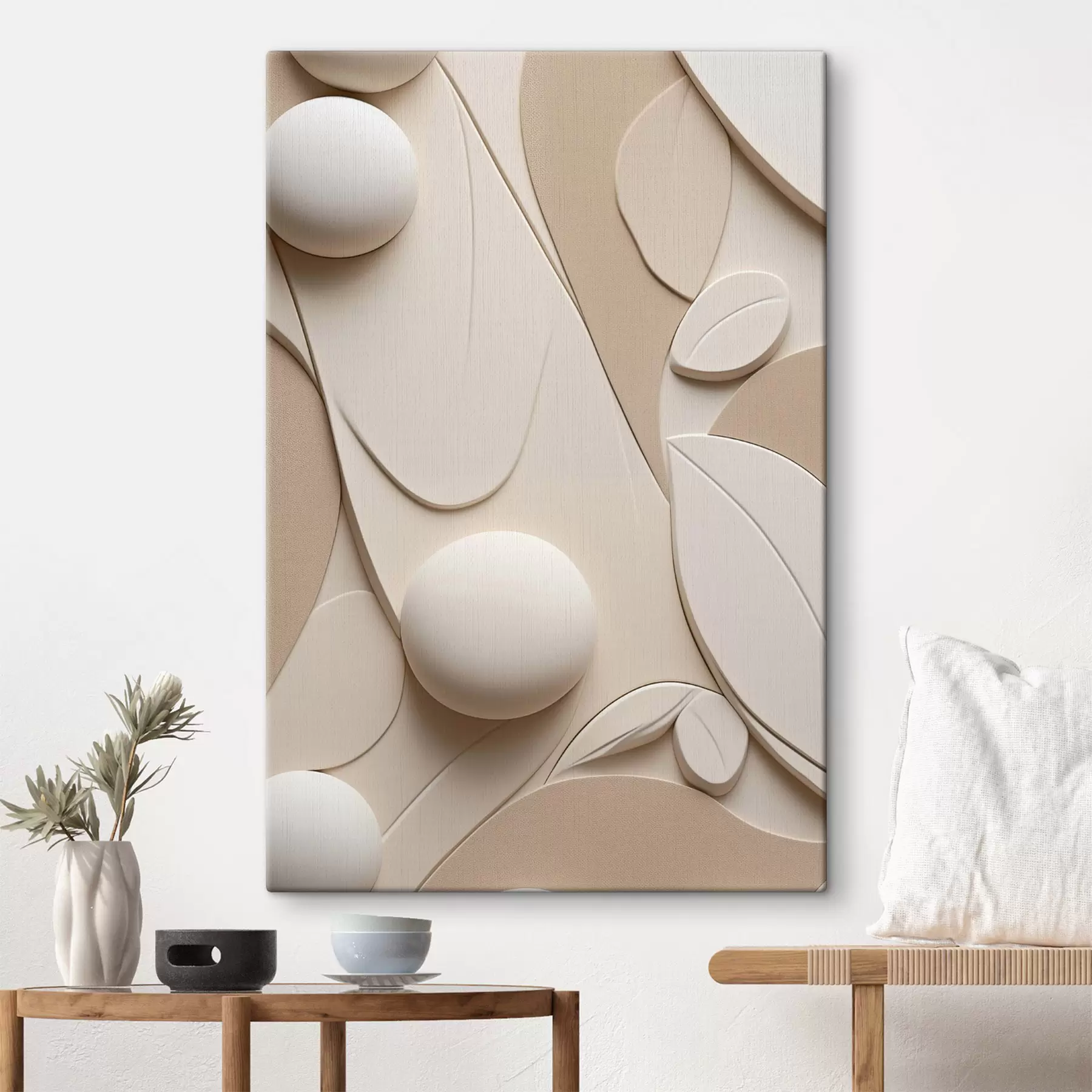 wall murals Abstract composition with organic shapes and spheres in neutral tones s50616