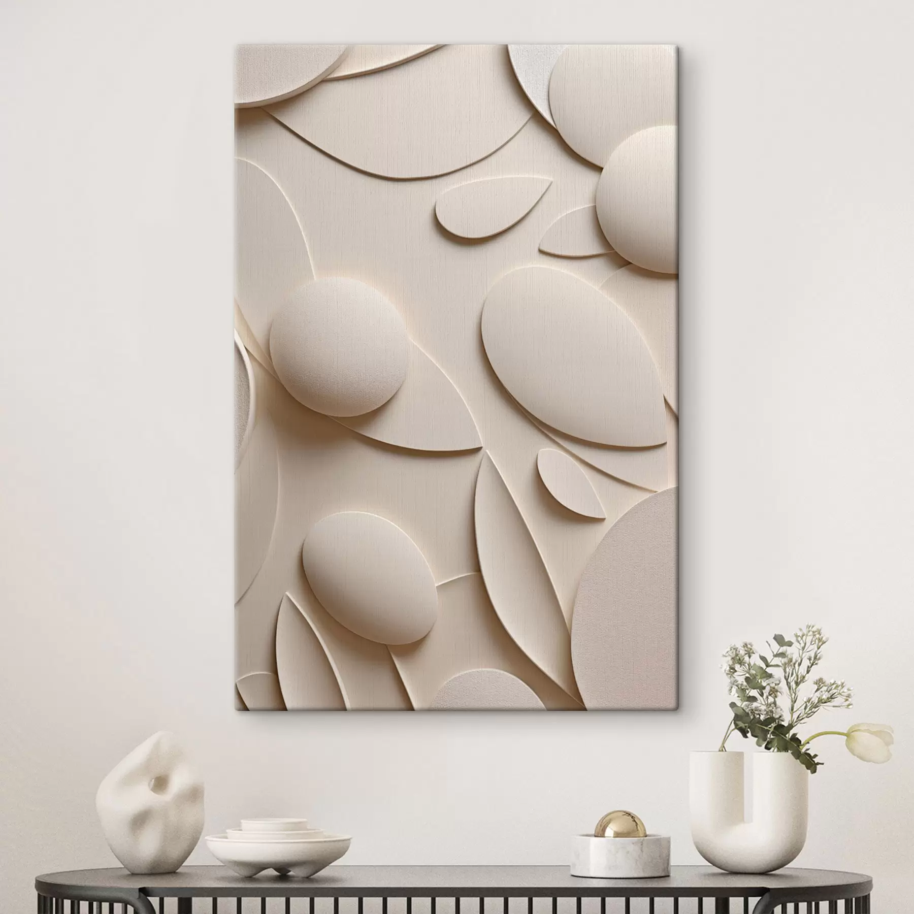 wall murals Abstract composition with organic shapes and spheres in neutral tones s50617