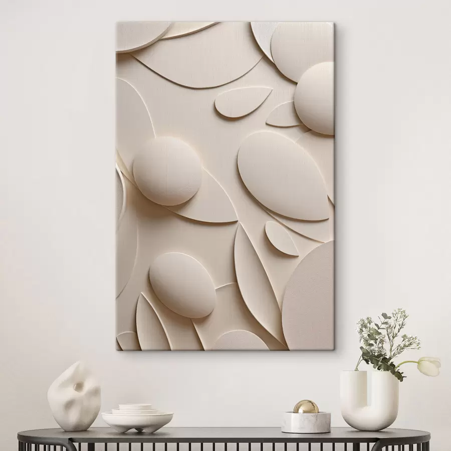wall murals Abstract composition with organic shapes and spheres in neutral tones s50617