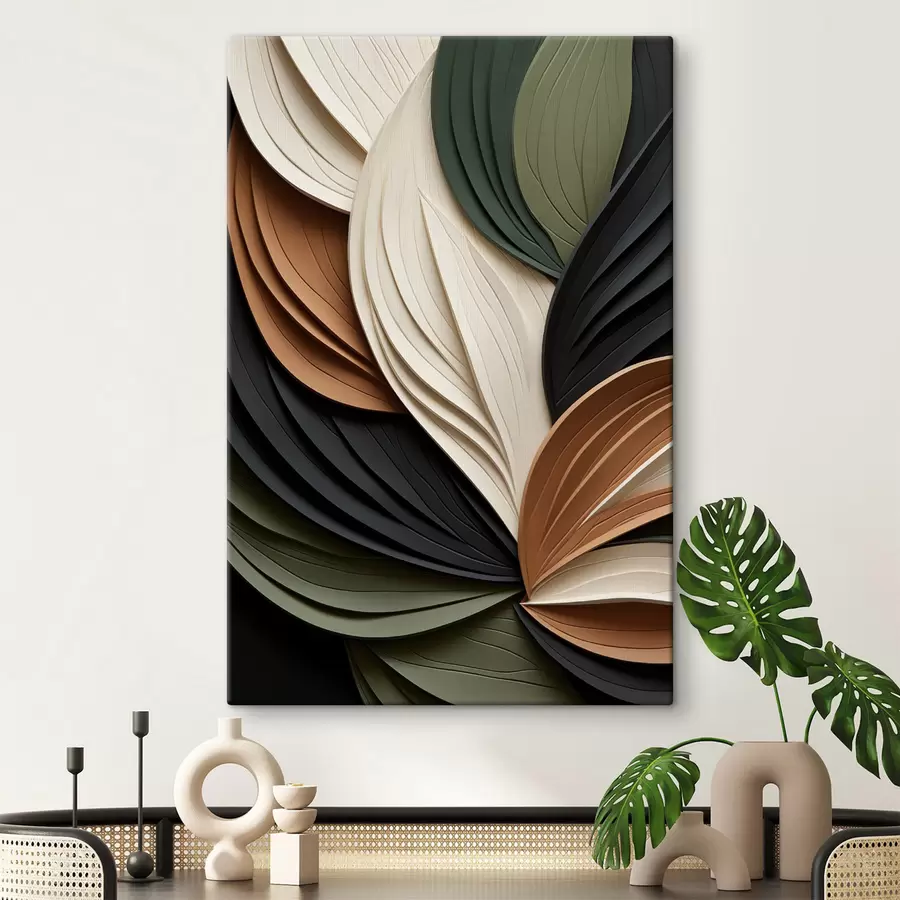 wall murals Abstract textured composition of layered, curved shapes in earthy tones s50631