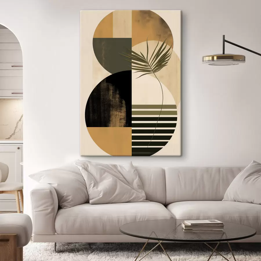 wall murals Abstract composition with geometric shapes and tropical leaves, textured s50633