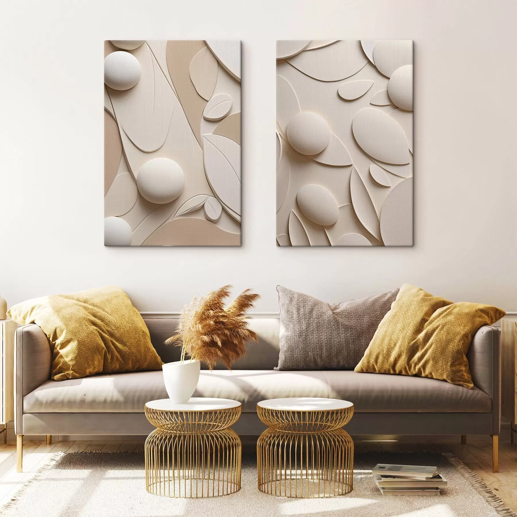 wall murals Abstract composition with organic shapes and spheres in neutral tones m30957