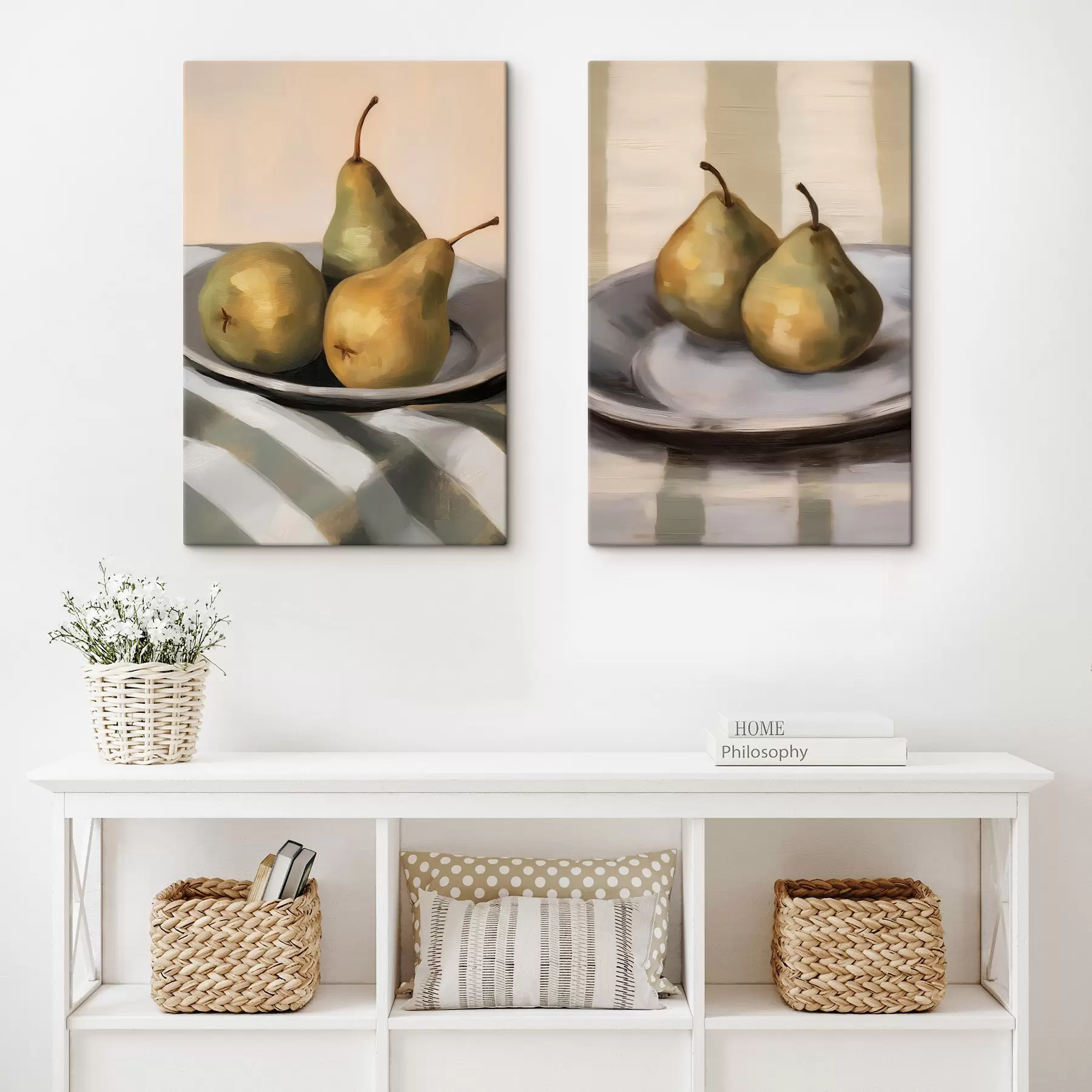 wall murals Still life with pears on a striped cloth m30959