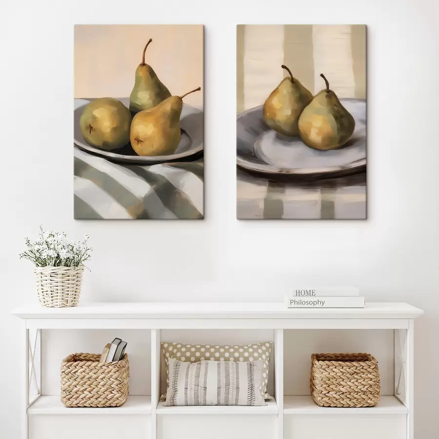 wall murals Still life with pears on a striped cloth m30959