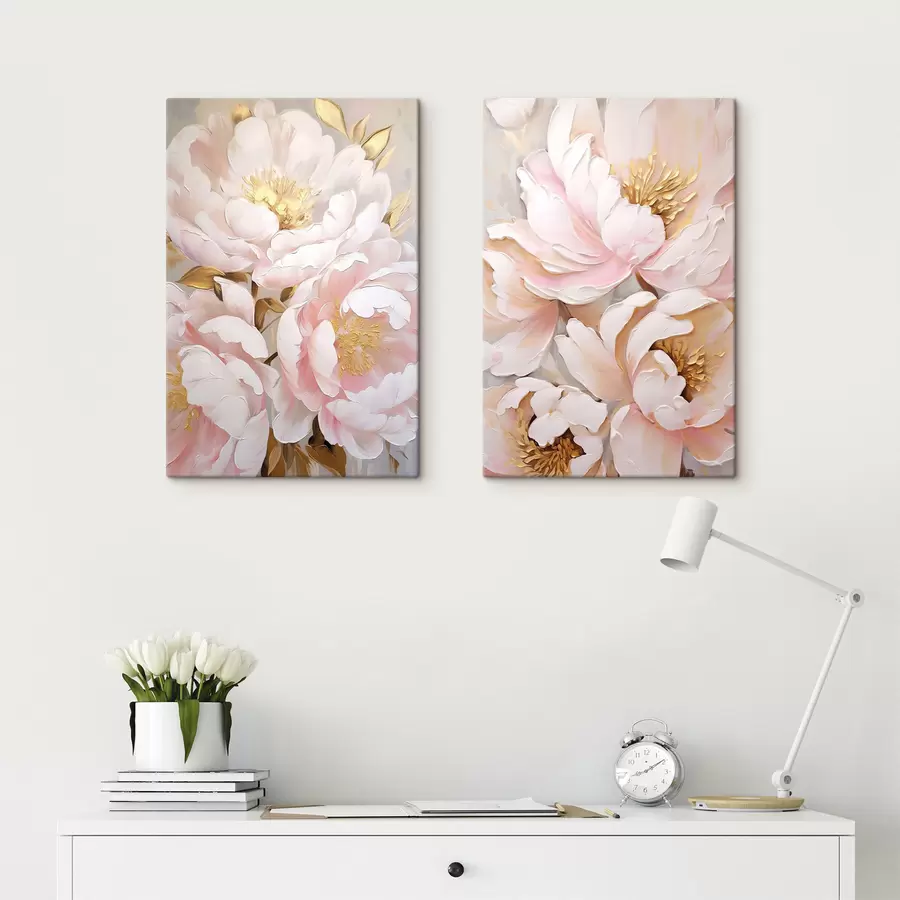 wall murals Light pink peonies, textured brushstrokes style, abstract background m30963