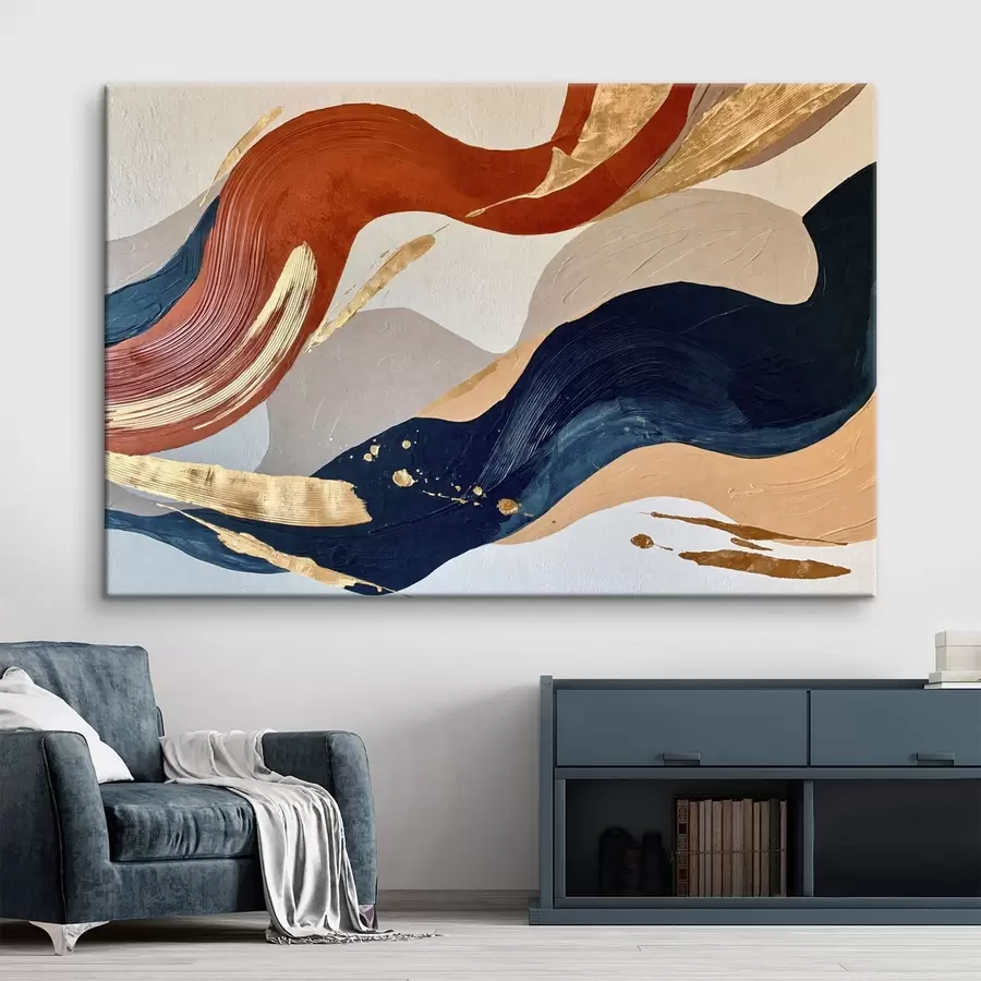 murales Formas abstractas y fluidas en tonos azules y terracota s50580