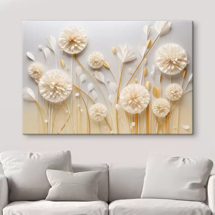 wall murals Dimensional white flowers with warm accents s50581