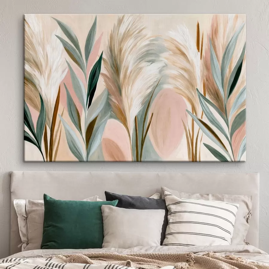 wall murals Decorative leaves and feathery grasses in pastel tones s50586