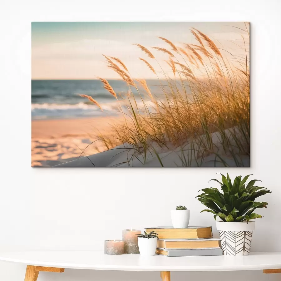 wall murals Pale sandy dunes beside a calm sea s50593