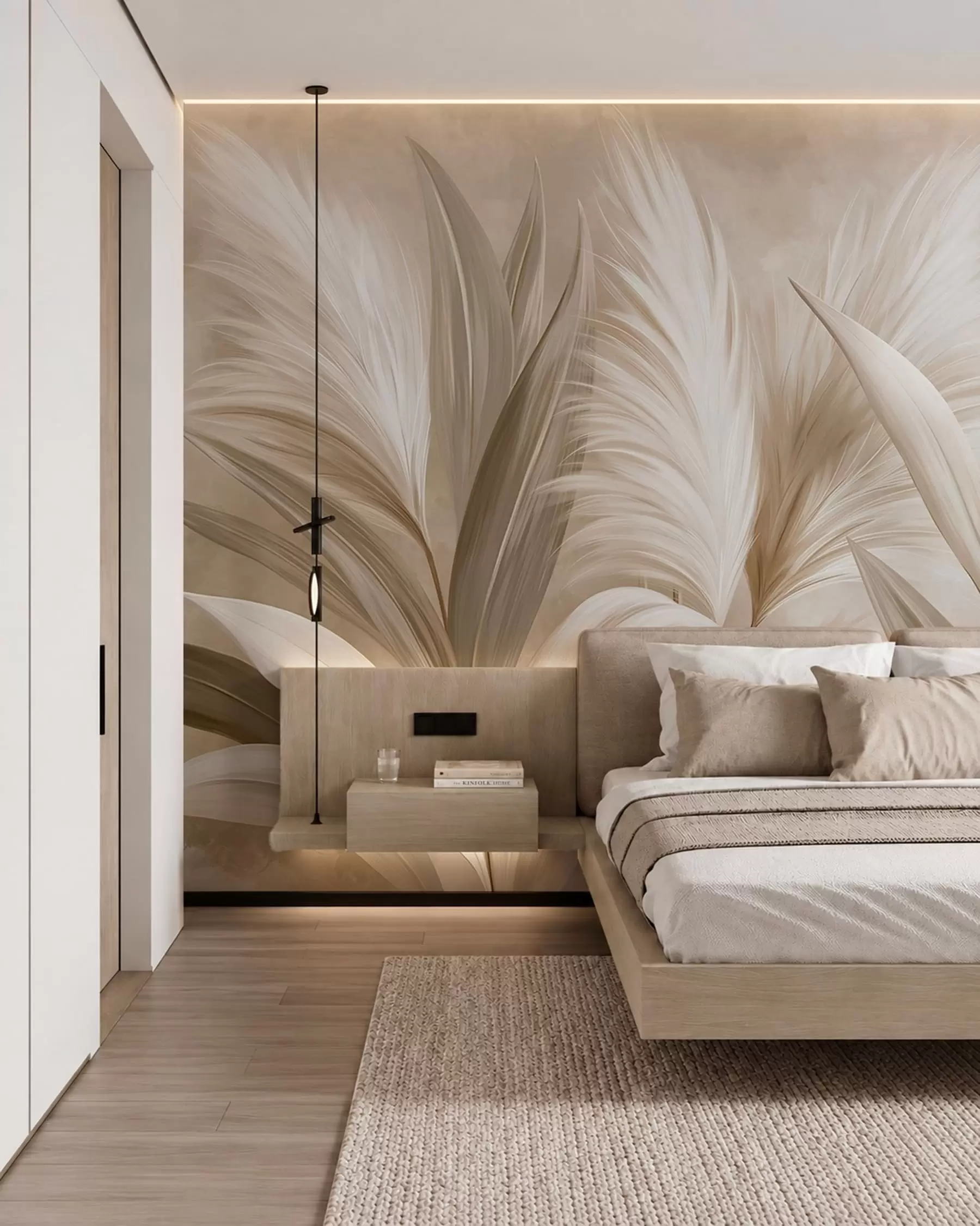 wall murals Pale decorative leaves and feathery blooms w05863