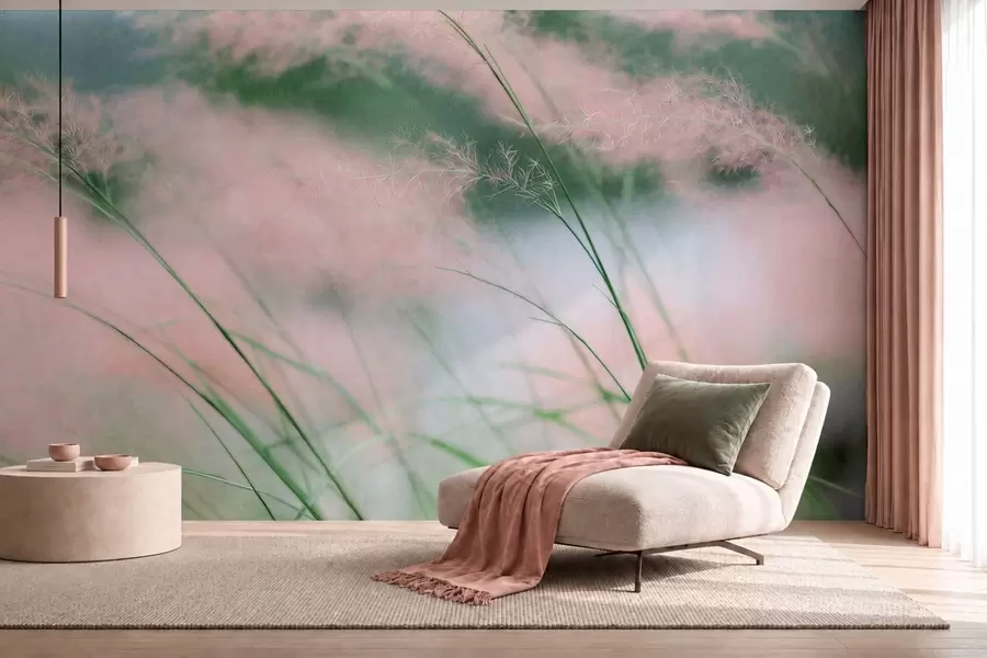 Wall Mural Photo Wallpaper Delicate pink grasses against a soft green background w05886