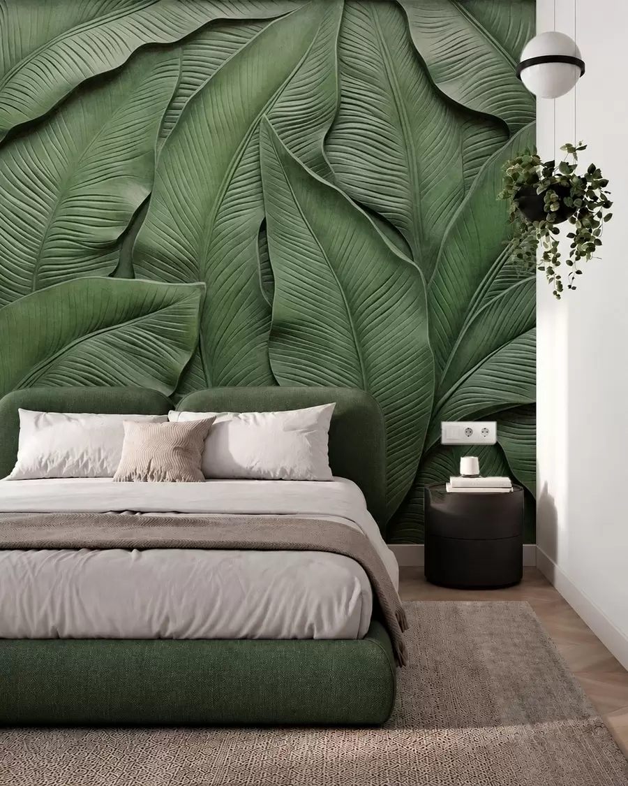 wall murals Dense pattern of large green leaves w05887